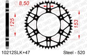 Couronne acier 47 dents pas 520 – Honda HM CRE/CRF/CRM 2002–2013 – AFAM 10212SLK+47