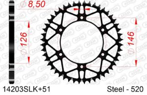 Couronne acier Suzuki RM125 1988–2013 / RMX450 Z 2010–2015 – AFAM 14203SLK+51 – Pas 520 – 51 dents
