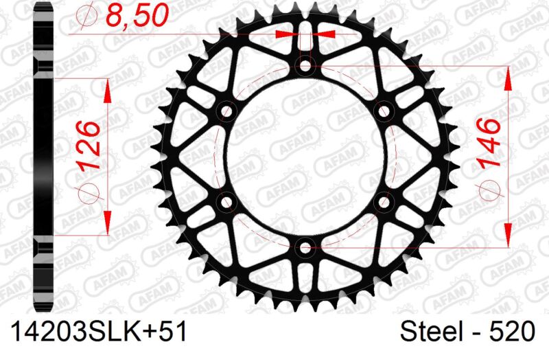 Couronne acier Suzuki RM125 1988–2013 / RMX450 Z 2010–2015 – AFAM 14203SLK+51 – Pas 520 – 51 dents