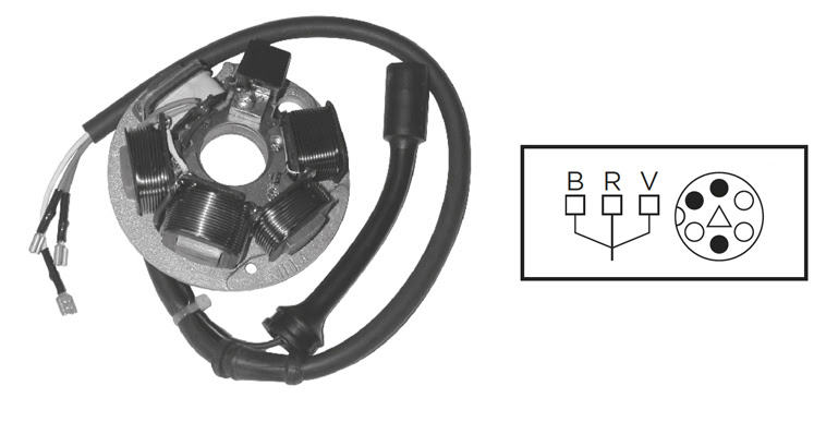 Stator 6 pôles Vespa PK50/PK125 & Piaggio Ape 1985–1997 – SGR – Ref. 199495