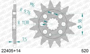 Pignon acier anti-boue – Pas 520 – 14 dents – AFAM – Ref 520 SC 22405+14