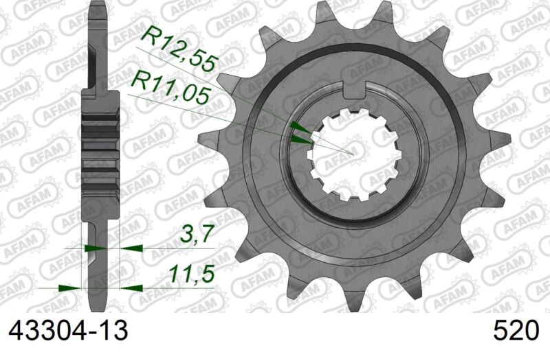 Pignon de transmission pas 520 - 13 dents – AFAM 43304-13 – Motocross & Enduro