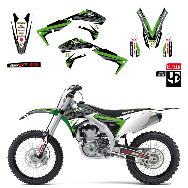 Kit déco motocross Kawasaki KXF250 2013-2016 – Design IRON vert – UP
