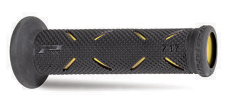Poignées moto route Ø22-25 mm – Progrip 717 Noir/Jaune – Bout ouvert