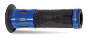 Poignées moto Progrip 728 ouverture embout - Ø22-25 mm - Noir / Aluminium Bleu