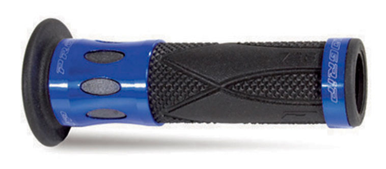 Poignées moto Progrip 728 ouverture embout - Ø22-25 mm - Noir / Aluminium Bleu