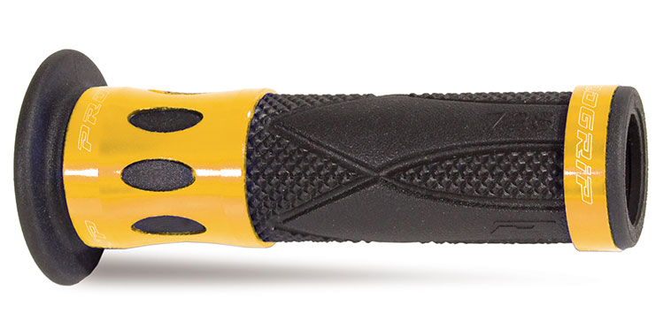 Poignées Moto 22/25 mm – Progrip 728 Noir/Alu Or – Route – Embouts Ouverts