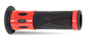 Poignées moto Progrip 728 Noir/Alu Rouge – Diamètre 22/25 mm – Longueur 122 mm