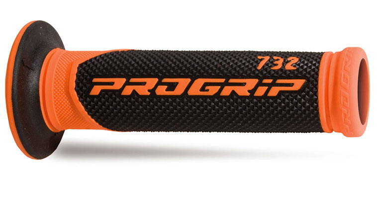 Poignées moto route Ø22-25mm – Progrip 732 Orange/Noir – Caoutchouc Soft Touch