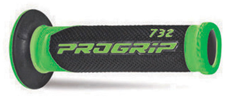 Poignées moto Ø22/25 mm Vert/Noir – Progrip 732 – Route – Caoutchouc Soft Touch