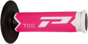 Poignées moto Progrip Ø22/25 mm – Blanc/Rose Fluo/Noir – Réf. 788