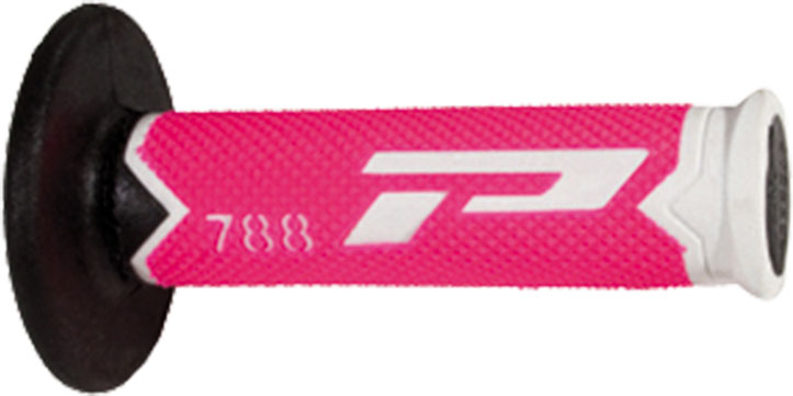 Poignées moto Progrip Ø22/25 mm – Blanc/Rose Fluo/Noir – Réf. 788