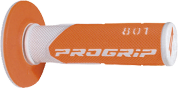 Poignées moto 22/25 mm – Progrip 801 double densité – Blanc / Orange Fluo