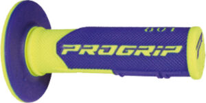 Poignées moto MX 801 – Diamètre 22/25 – Progrip Jaune Fluo/Bleu – Double densité