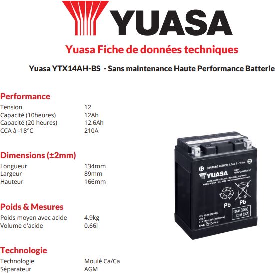 BATTERIE YTX14AH-BS - Yuasa