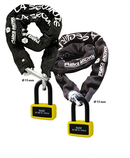 Chaîne antivol moto scooter 140 cm SRA acier cémenté – France Antivol ELITE STARK MINI LONG C13140