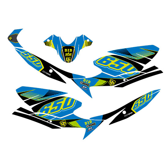 Kit déco moto – Suzuki SV650 2007 à 2016 – Vinyle bleu-jaune – UP Design by Kutvek