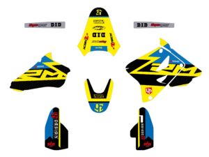 Kit déco Suzuki RM85 (2002-2022) – UP ROUND Jaune – Compatible versions RD16C RD17C
