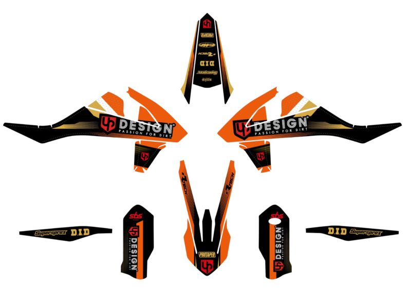 Kit déco motocross KTM SX/SX-F 125 à 450 (2013-2014) – UP Design SPIKE Noir-Orange