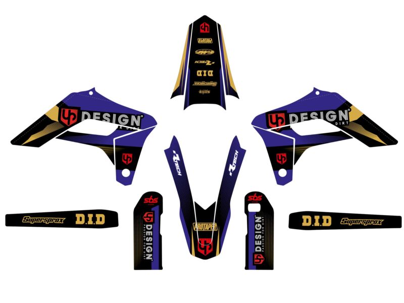 Kit déco moto SHERCO SE 2012 – Design SPIKE Noir-Bleu – Marque UP