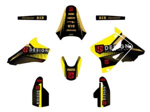 Kit déco moto Suzuki RM85 (2002-2022) – UP Design Spike Noir Jaune – Vinyle haute performance