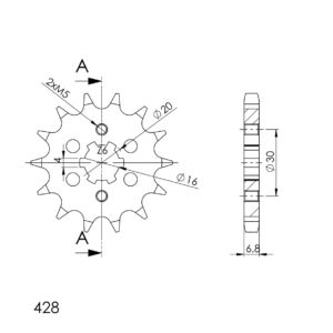 Pignon sortie de boîte Beta RR125 & Yamaha 125 (2006–2015) – Acier Supersprox PB20714 – Pas 428 – 14 dents