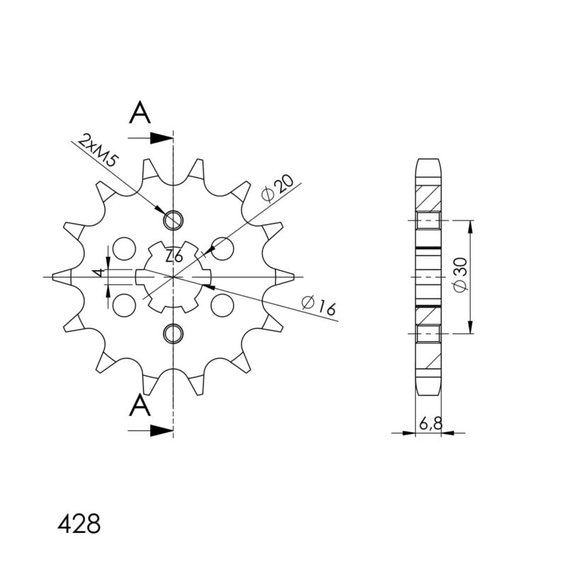 Pignon sortie de boîte Beta RR125 & Yamaha 125 (2006–2015) – Acier Supersprox PB20714 – Pas 428 – 14 dents