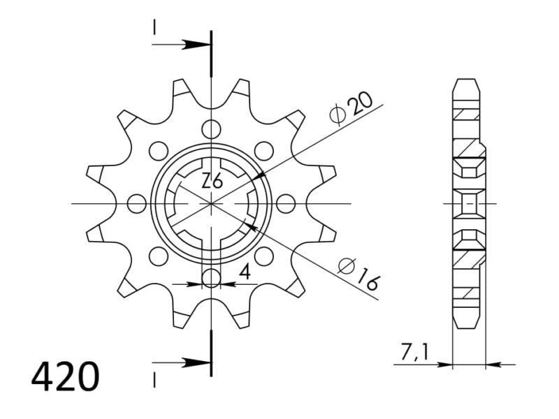 Pignon sortie de boîte Suzuki RMX50 / SMX50 / TS50 1997–2006 – Supersprox PC10312 – Pas 420 – Acier