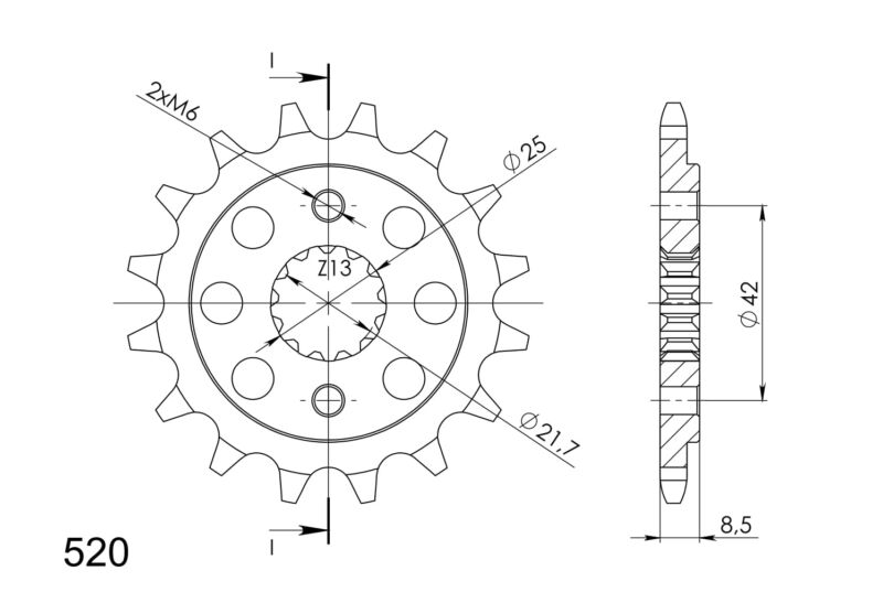 Pignon de sortie de boîte Kawasaki ER-5 / KLE500 (1996-2007) – Supersprox PE50117 – 17 dents – Pas 520 – Acier
