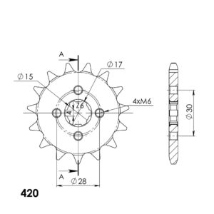 Pignon sortie de boîte pas 420 – 15 dents – Supersprox PA10415 – Acier haute résistance