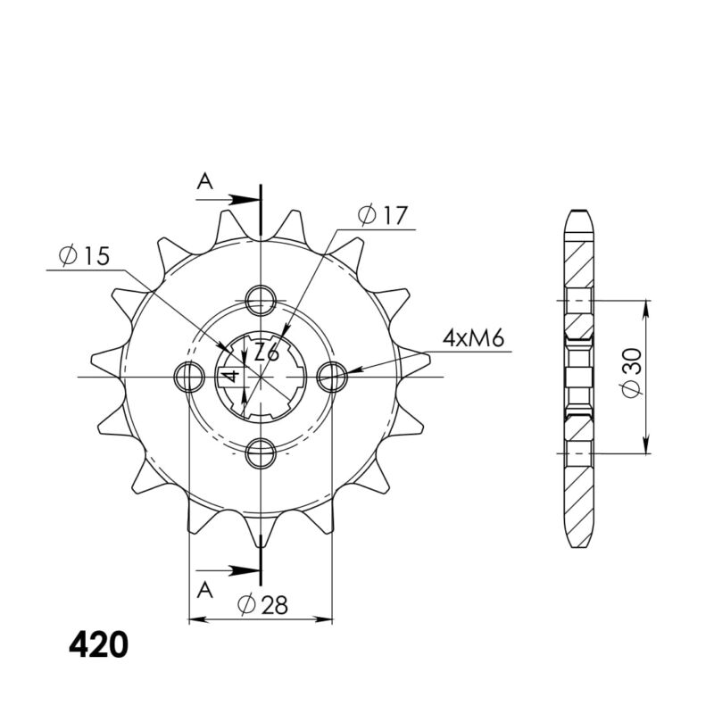 Pignon sortie de boîte pas 420 – 15 dents – Supersprox PA10415 – Acier haute résistance
