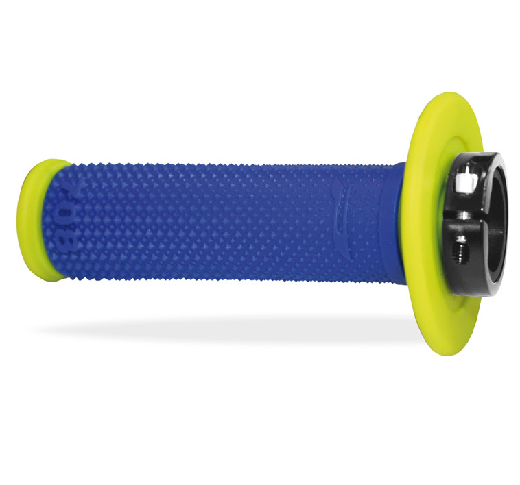 Poignées moto tout-terrain Progrip 708 Lock-On – 2T/4T – Jaune Fluo/Bleu Électrique – Réf 708