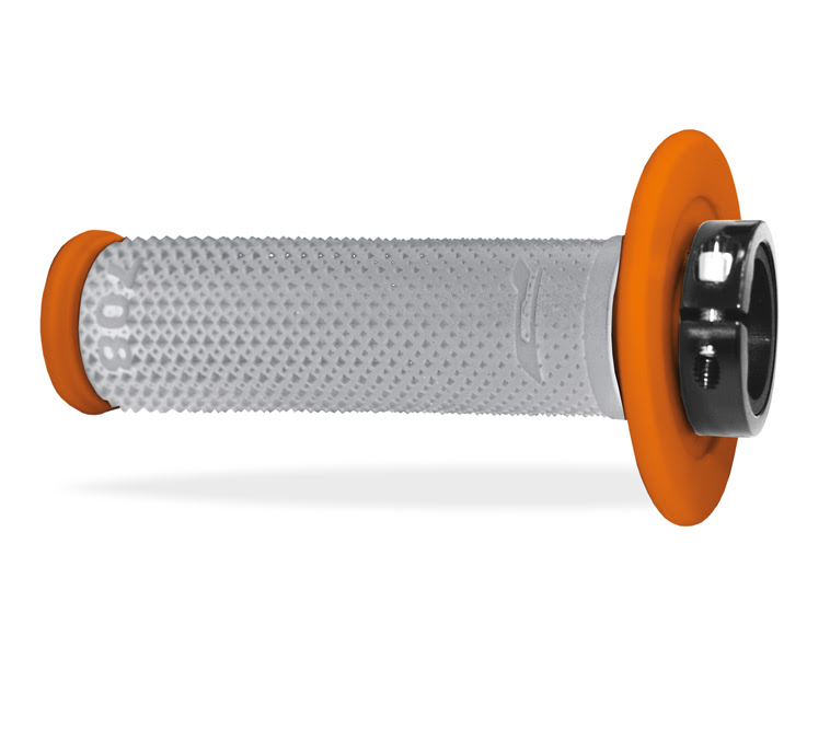 Poignées Lock-On Off-Road Ø 22–25 mm 2T/4T Orange/Gris – Progrip 708 + 7 CAMS