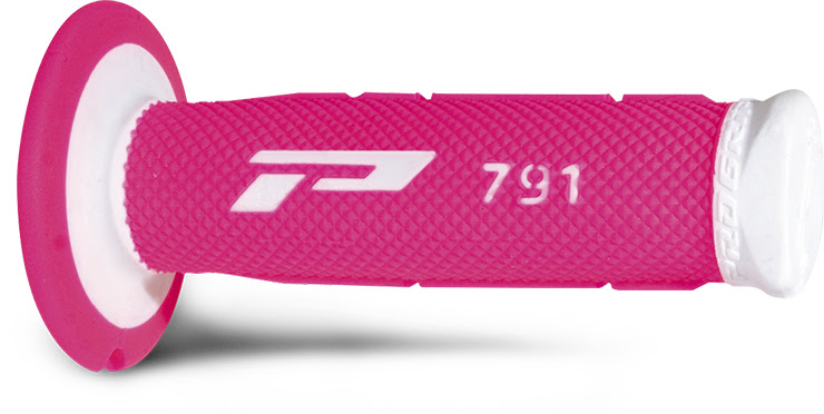 Poignées moto tout-terrain Ø22/25 mm – Progrip 791 Blanc/Fuchsia Fluo – Double Densité