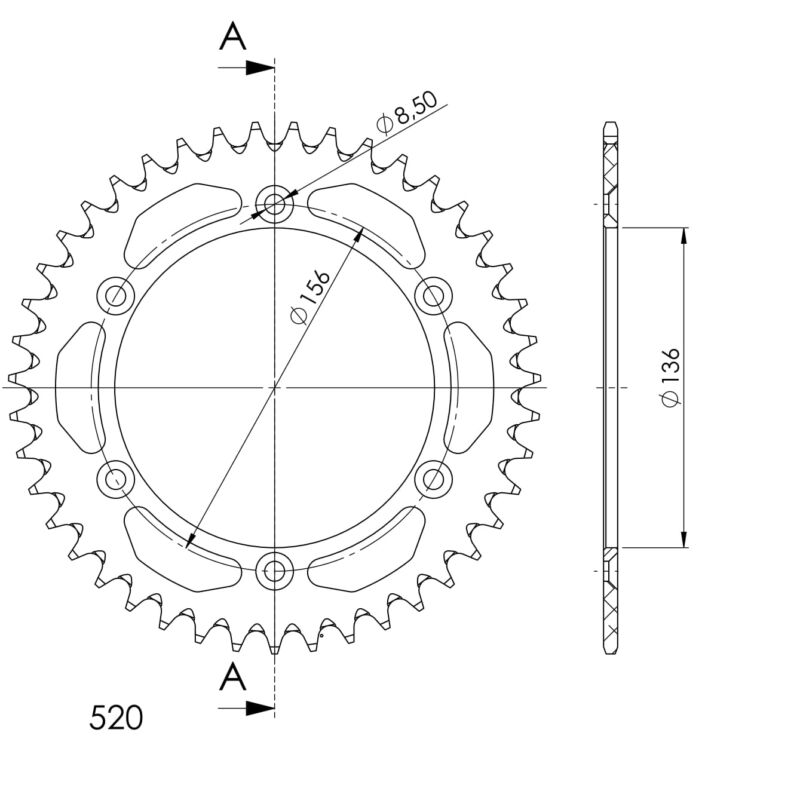 Couronne aluminium 42 dents Gas Gas SM400 FSE 2002-2003, Husqvarna SMR510 2004-2012, Suzuki DR650 SE 2011-2014 – Supersprox RAL_1512_42_BLK