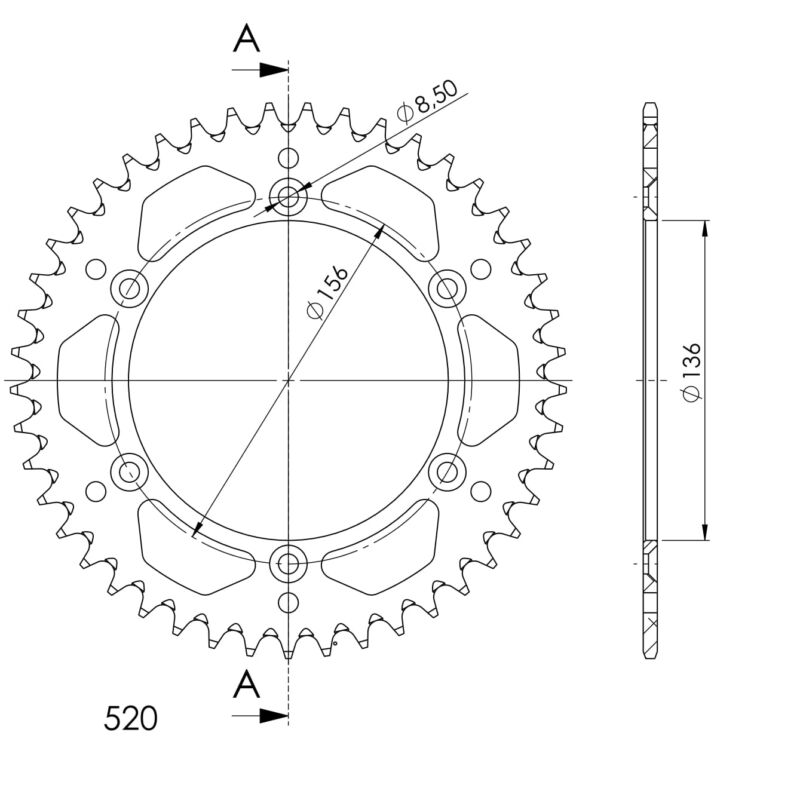 Couronne aluminium 45 dents Pas 520 Husqvarna SM610 / SMR450 / TE610 (1997-2012) – Supersprox AF20645
