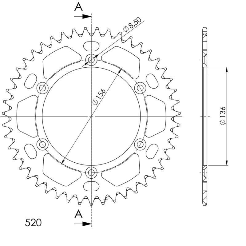 Couronne aluminium 47 dents Pas 520 Gas Gas EC250 1997-1999 Husqvarna TE510 2007-2013 – Supersprox AF206X47