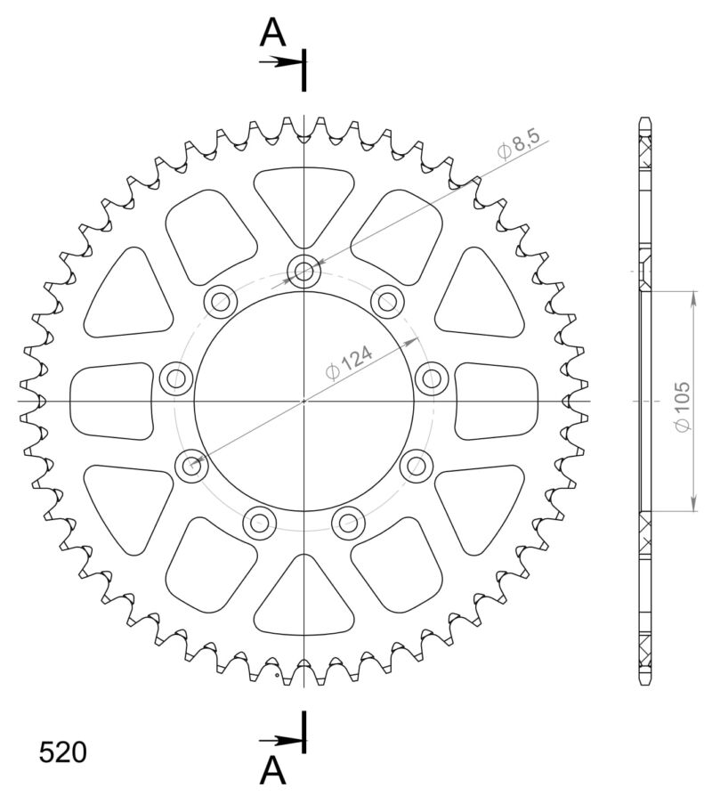 Couronne aluminium 52 dents TM Enduro + Cross (2000-2024) – Supersprox AU314X52
