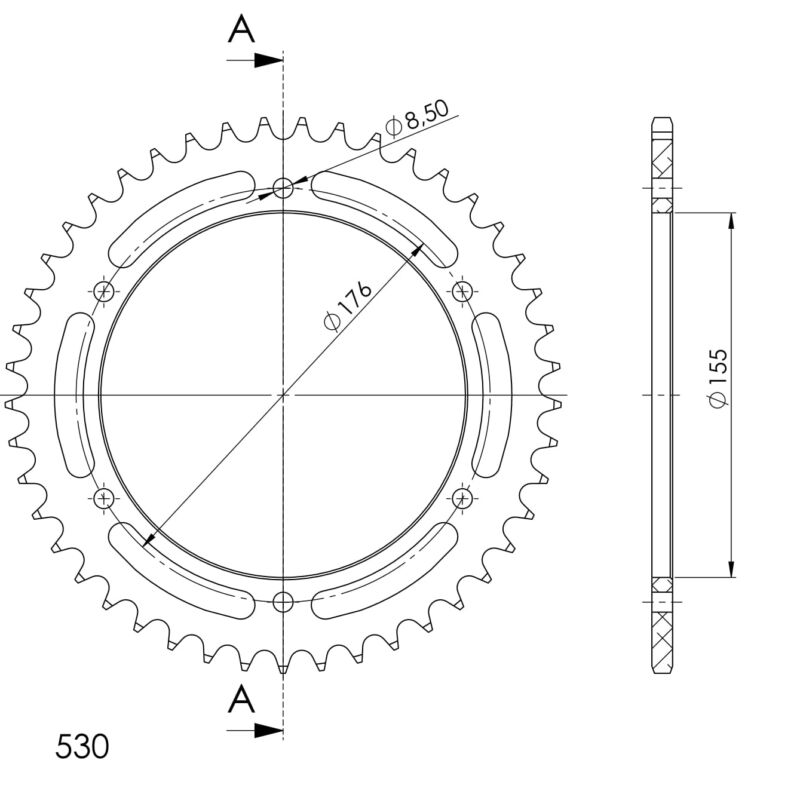 Couronne aluminium 530 – 45 dents – Supersprox – Réf. AT60145