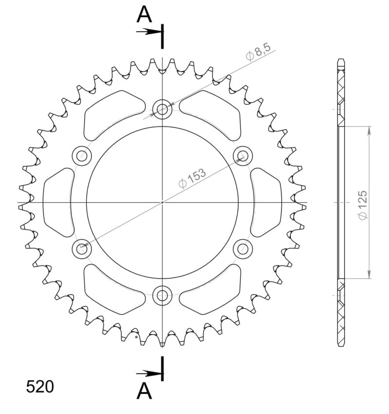 Couronne aluminium 45 dents Pas 520 Honda XR400 R 1996–2006 XR650 L 1993–1996 Supersprox AB212X45