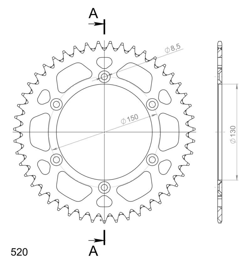 Couronne aluminium 47 dents Yamaha YZ450 F 2003–2004 – Supersprox AD323XB47