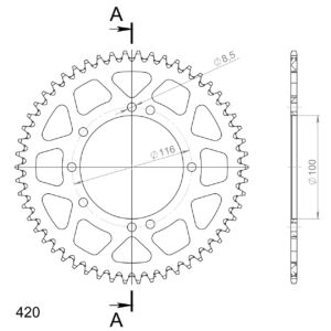 Couronne aluminium Kawasaki KX80 (1989–1997) 420 54 dents – Supersprox AH104X54