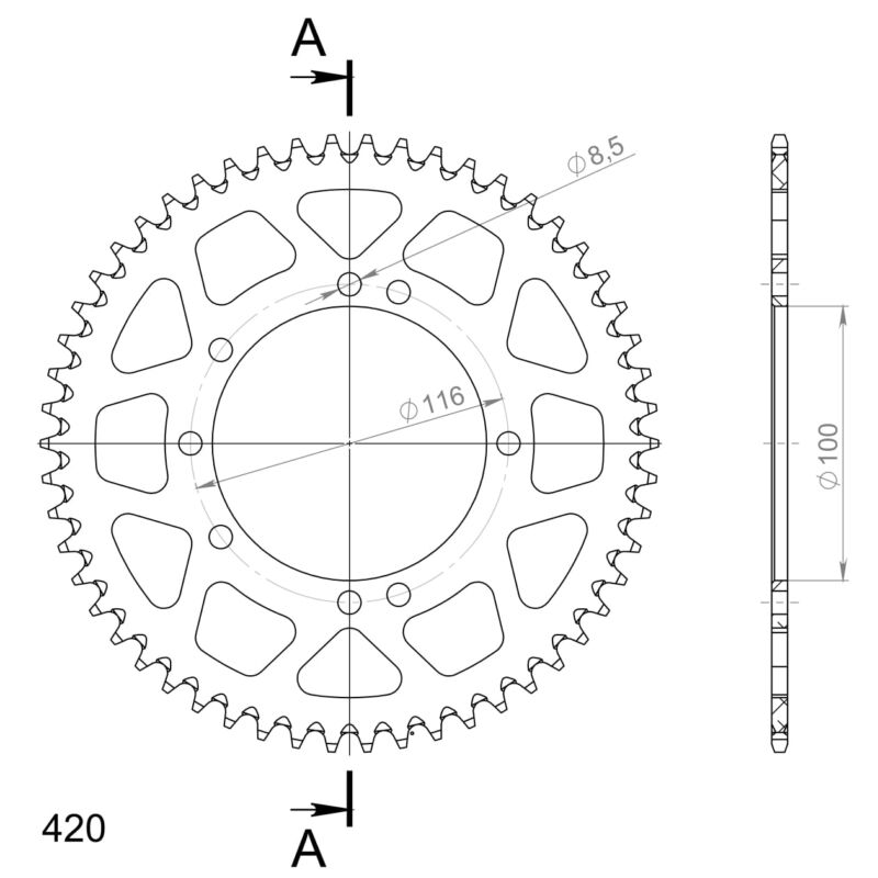 Couronne aluminium Kawasaki KX80 (1989–1997) 420 54 dents – Supersprox AH104X54