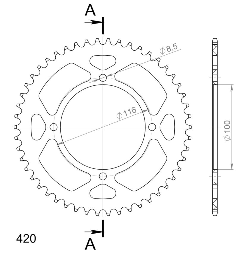 Couronne aluminium 420 – Kawasaki KX85 (2001 à 2023) – Supersprox AH10450