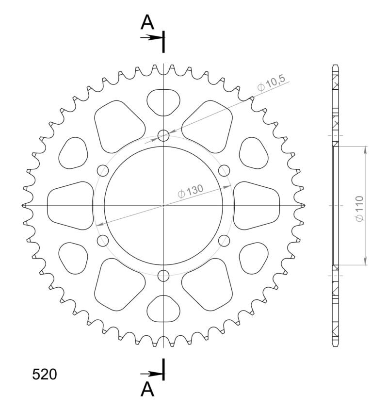 Couronne aluminium Pas 520 – 50 dents – KTM / Husqvarna / Honda – Supersprox AD81250