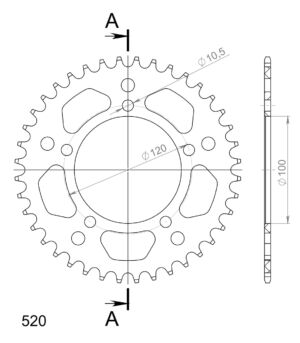 Couronne aluminium 520 - Aprilia NA850 Mana, RSV1000, Tuono V4 (2004-2023) - Supersprox AJ80140