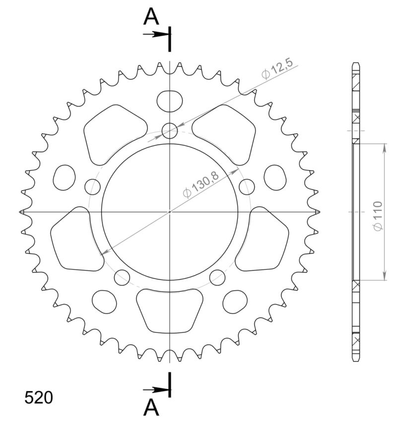 Couronne aluminium 46 dents – KTM / Husqvarna / HM Honda – Supersprox RAL-7_520:46-BLK