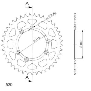 Couronne aluminium 41 dents Gas Gas JT25 250 TX TXT (1995–2001) – Supersprox AU30341