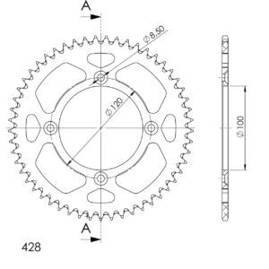 Couronne aluminium 52 dents Yamaha YZ85 LW 2002-2018 – Supersprox AF104X52