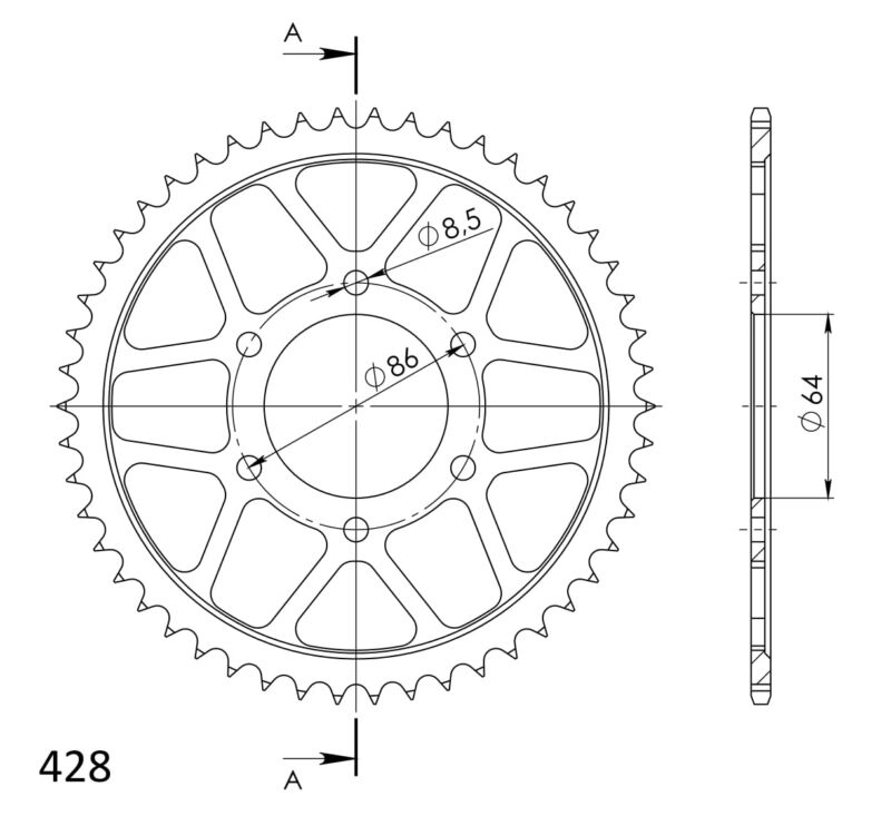 Couronne acier 50 dents pas 428 Supersprox – Réf CG20250